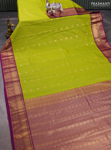 Lime Green & Magenta Pink Semi Kanchipuram Silk - Korvai