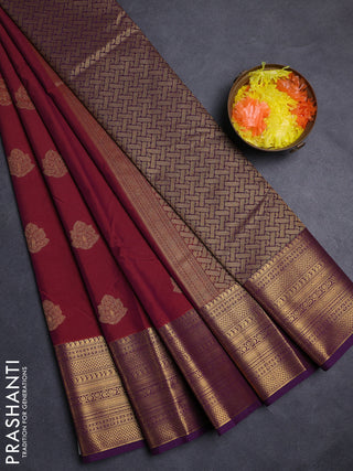 Maroon & Violet Semi Kanchipuram Silk - Korvai