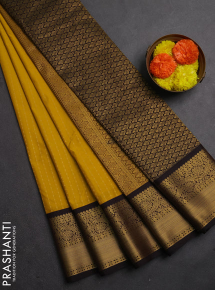 Yellow & Coffee Brown Semi Kanchipuram Silk - Korvai