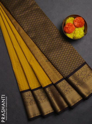 Yellow & Coffee Brown Semi Kanchipuram Silk - Korvai