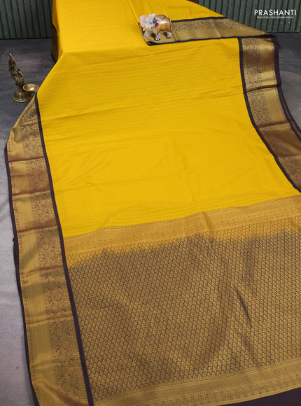 Yellow & Coffee Brown Semi Kanchipuram Silk - Korvai