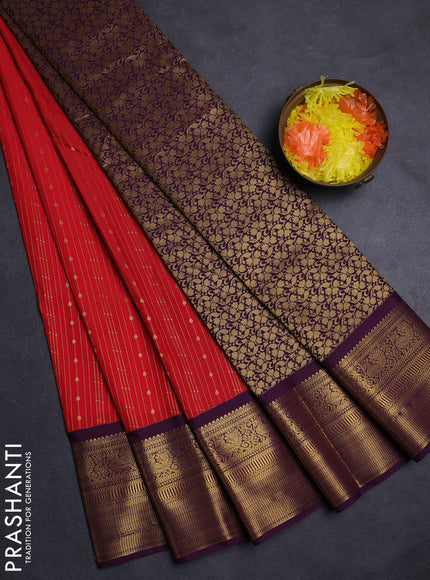 Red & Purple Semi Kanchipuram Silk - Korvai