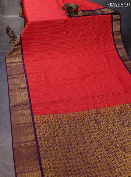 Red & Purple Semi Kanchipuram Silk - Korvai