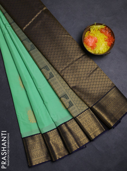 Teal Green & Navy Blue Semi Kanchipuram Silk - Korvai