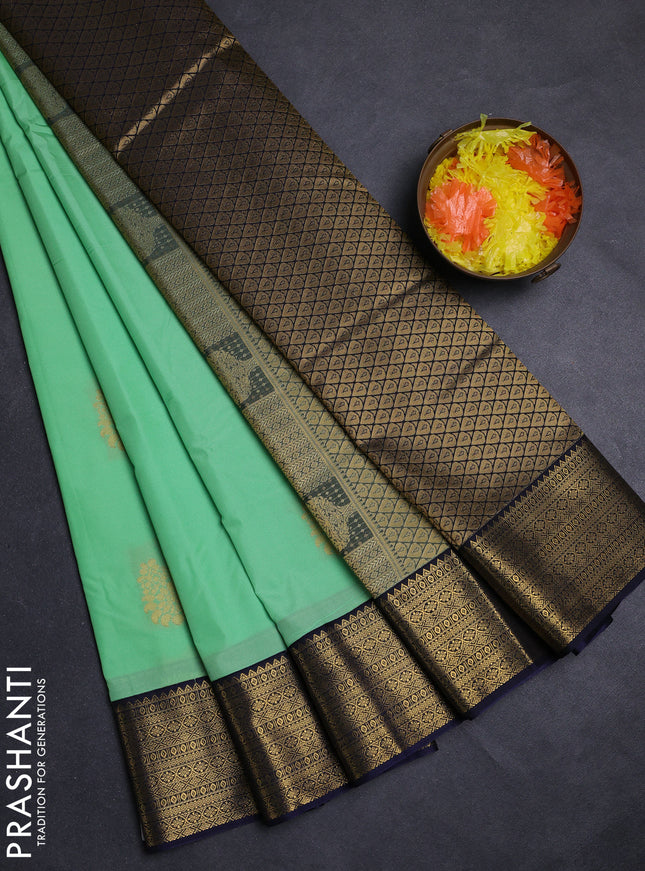 Teal Green & Navy Blue Semi Kanchipuram Silk - Korvai