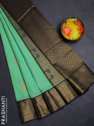Teal Green & Navy Blue Semi Kanchipuram Silk - Korvai