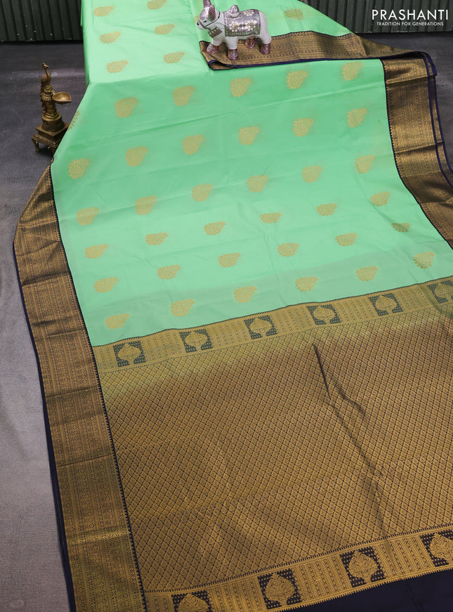 Teal Green & Navy Blue Semi Kanchipuram Silk - Korvai