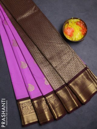 Lavender & Coffee Brown Semi Kanchipuram Silk - Korvai