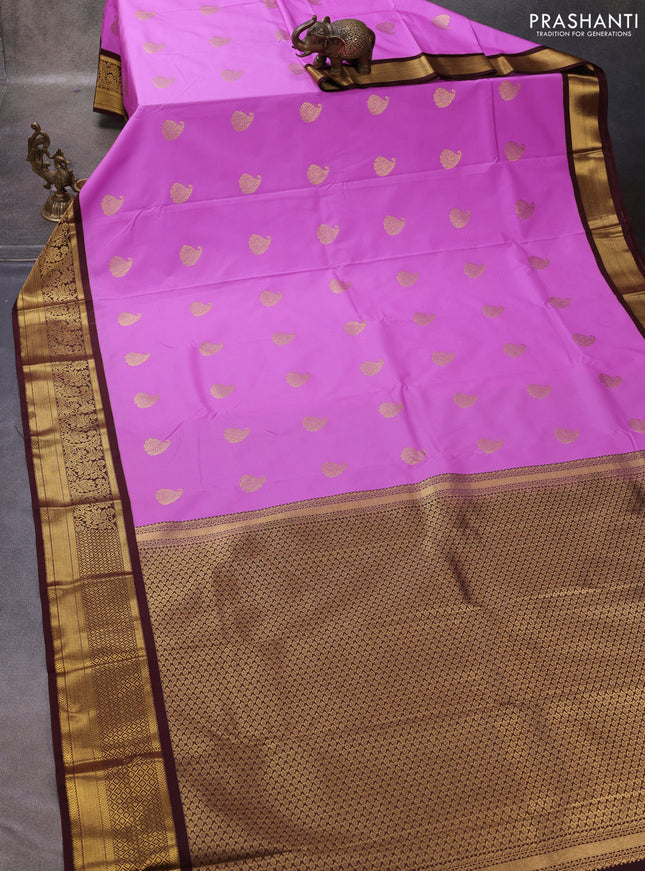 Lavender & Coffee Brown Semi Kanchipuram Silk - Korvai