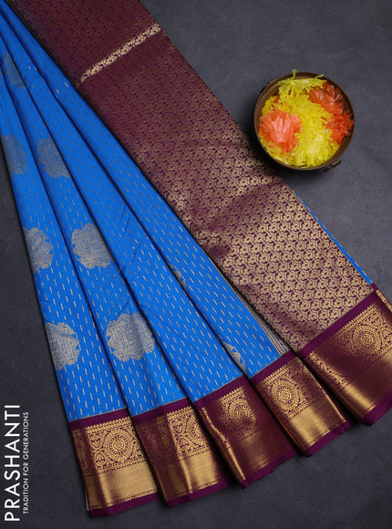 Cs Blue & Purple Semi Kanchipuram Silk - Korvai