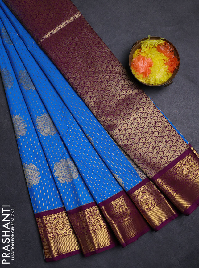 Cs Blue & Purple Semi Kanchipuram Silk - Korvai