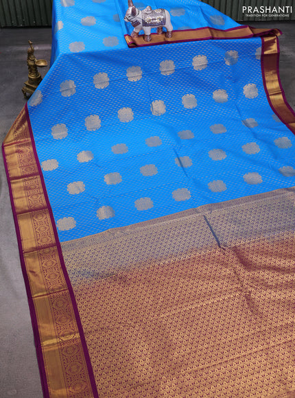 Cs Blue & Purple Semi Kanchipuram Silk - Korvai