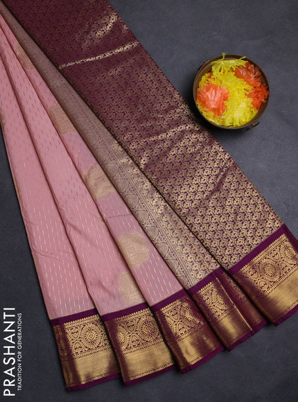 Pastel Pink & Purple Semi Kanchipuram Silk - Korvai