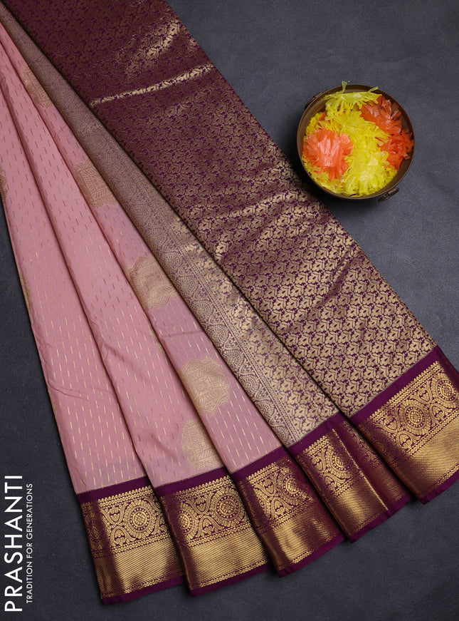 Pastel Pink & Purple Semi Kanchipuram Silk - Korvai
