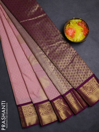 Pastel Pink & Purple Semi Kanchipuram Silk - Korvai
