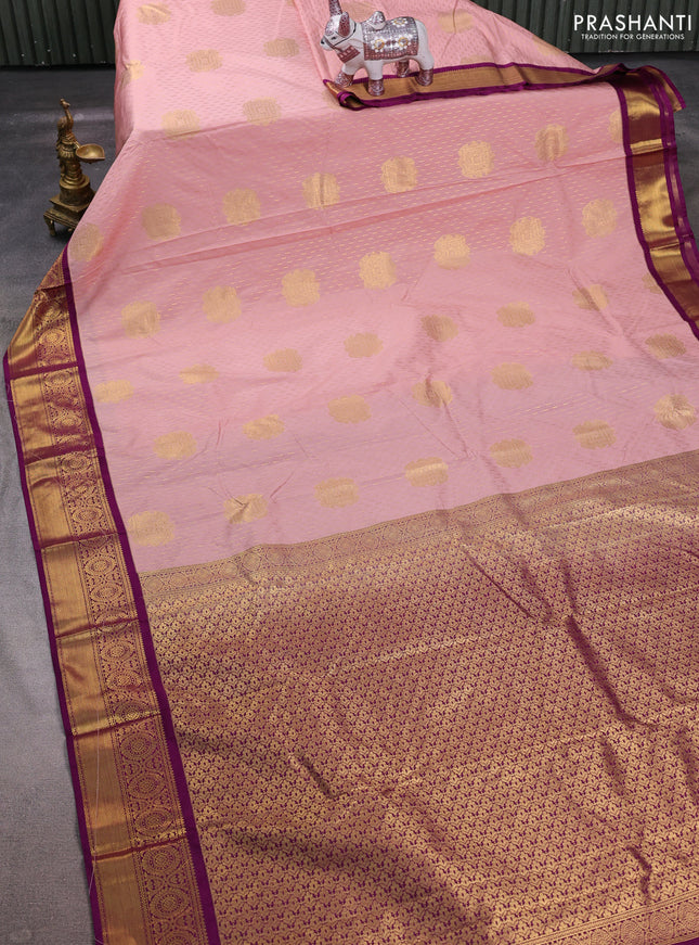 Pastel Pink & Purple Semi Kanchipuram Silk - Korvai