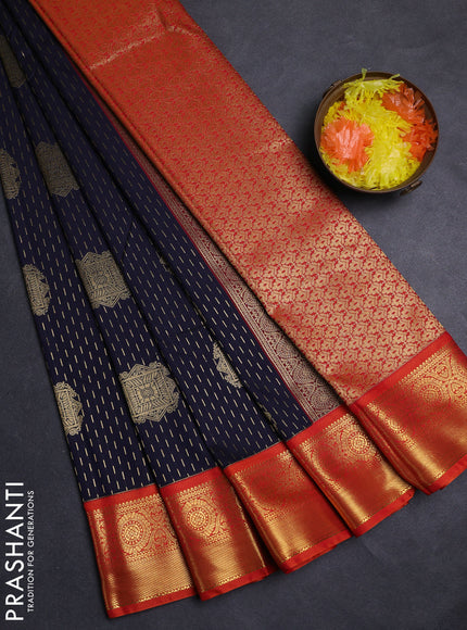 Navy Blue & Orange Semi Kanchipuram Silk - Korvai