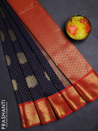 Navy Blue & Orange Semi Kanchipuram Silk - Korvai
