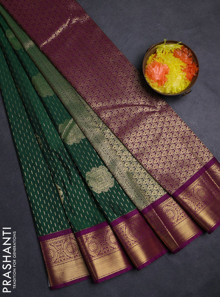Green & Purple Semi Kanchipuram Silk - Korvai