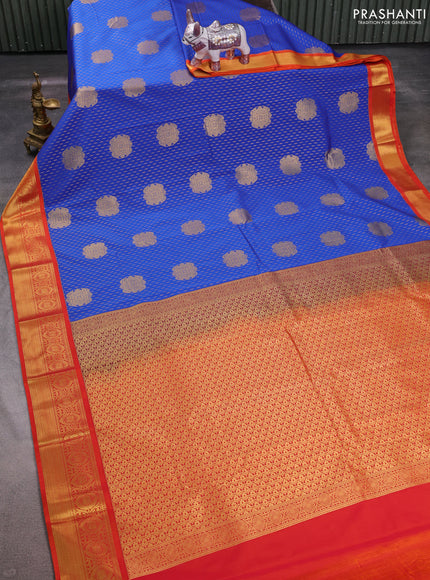 Blue & Orange Semi Kanchipuram Silk - Korvai