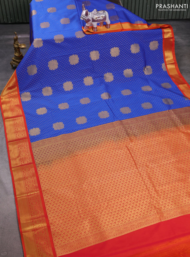 Blue & Orange Semi Kanchipuram Silk - Korvai
