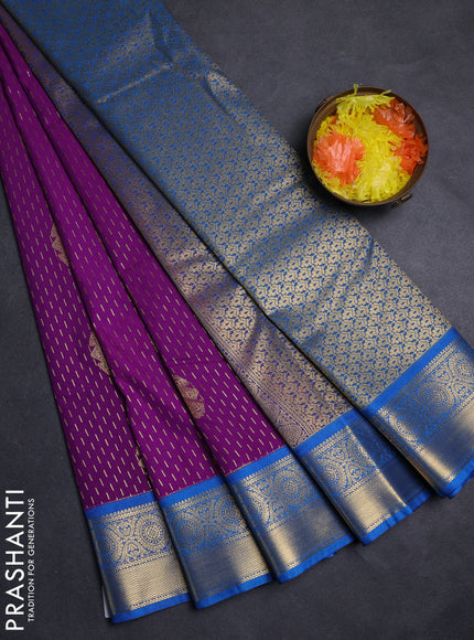 Purple & Blue Semi Kanchipuram Silk - Korvai