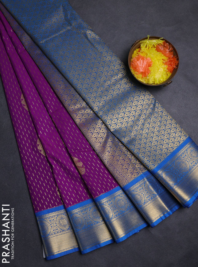 Purple & Blue Semi Kanchipuram Silk - Korvai