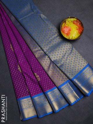Purple & Blue Semi Kanchipuram Silk - Korvai
