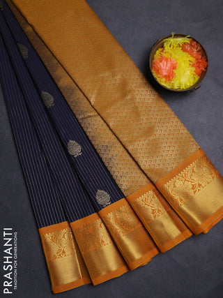 Navy Blue & Mustard Yellow Semi Kanchipuram Silk - Korvai