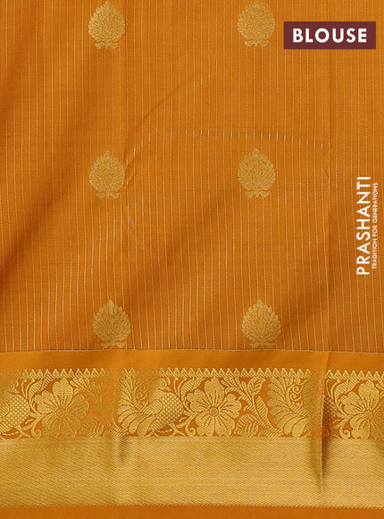 Navy Blue & Mustard Yellow Semi Kanchipuram Silk - Korvai
