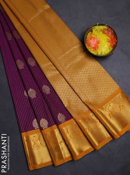 Purple & Mustard Yellow Semi Kanchipuram Silk - Korvai