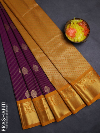 Purple & Mustard Yellow Semi Kanchipuram Silk - Korvai