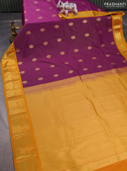 Purple & Mustard Yellow Semi Kanchipuram Silk - Korvai