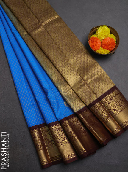 Blue & Coffee Brown Semi Kanchipuram Silk - Korvai