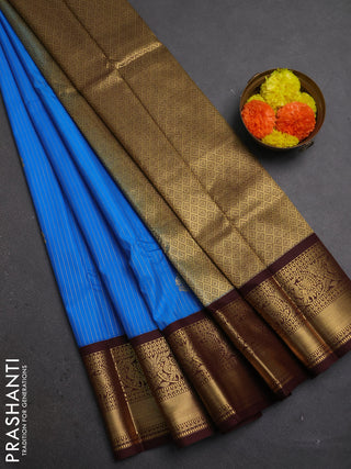 Blue & Coffee Brown Semi Kanchipuram Silk - Korvai