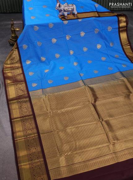 Blue & Coffee Brown Semi Kanchipuram Silk - Korvai