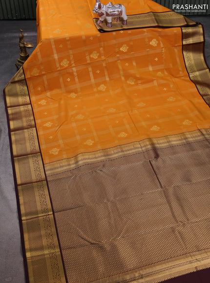 Mustard Yellow & Coffee Brown Semi Kanchipuram Silk - Korvai