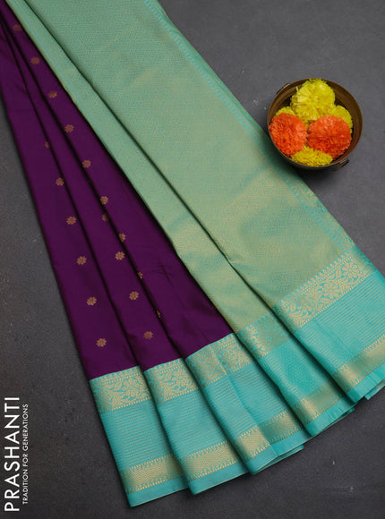 Purple & Teal Green Semi Kanchipuram Silk - Korvai