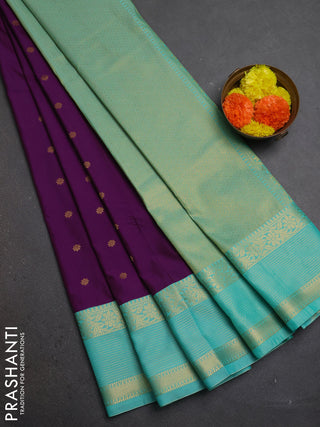 Purple & Teal Green Semi Kanchipuram Silk - Korvai
