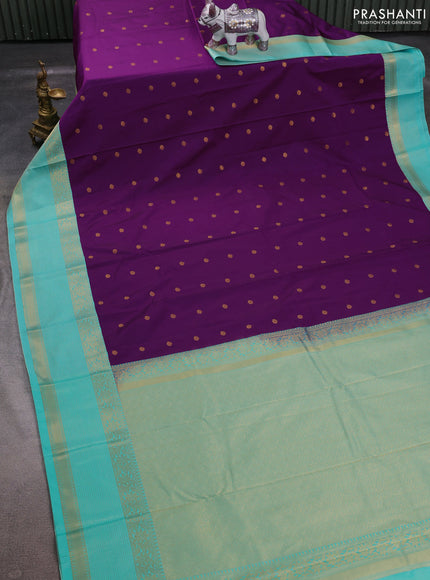 Purple & Teal Green Semi Kanchipuram Silk - Korvai