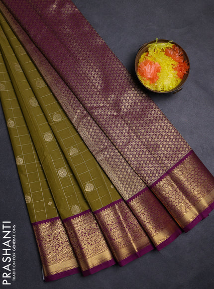 Mehendi Greeb & Purple Semi Kanchipuram Silk - Korvai