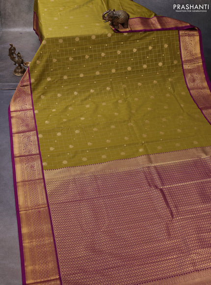 Mehendi Greeb & Purple Semi Kanchipuram Silk - Korvai