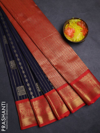 Navy Blue & Orange Semi Kanchipuram Silk - Korvai