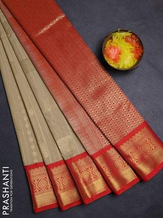 Beige & Orange Semi Kanchipuram Silk - Korvai