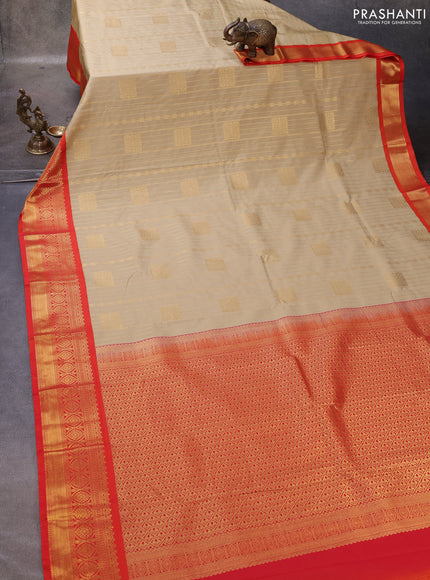 Beige & Orange Semi Kanchipuram Silk - Korvai