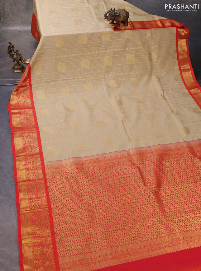 Beige & Orange Semi Kanchipuram Silk - Korvai