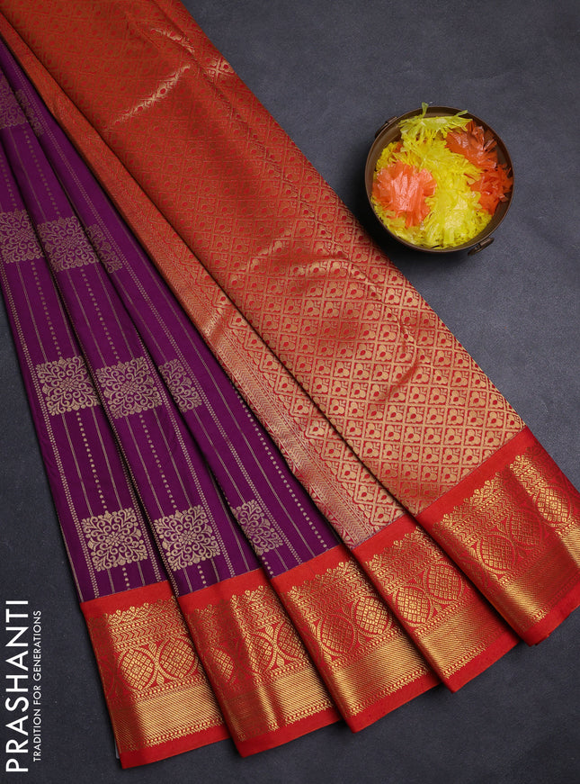 Purple & Red Semi Kanchipuram Silk - Korvai