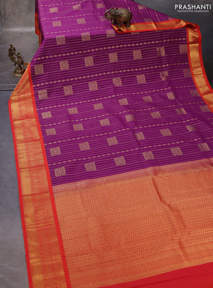 Purple & Red Semi Kanchipuram Silk - Korvai