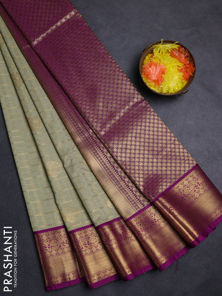 Pastel Green & Magenta Pink Semi Kanchipuram Silk - Korvai