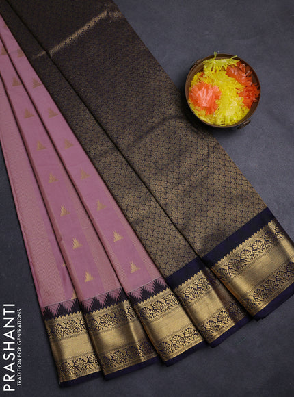 Pastel Pink & Navy Blue Semi Kanchipuram Silk - Korvai